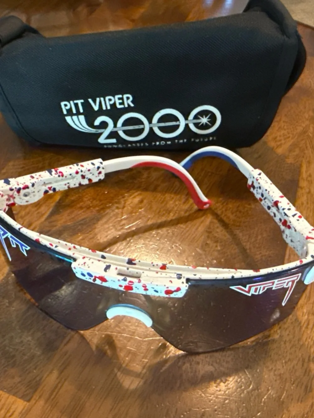 Pit Viper Sunglasses White Splatter with Red & Blue Accents